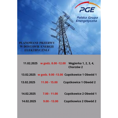 PGE - Planowane przerwy w dostawie energii elektrycznej.