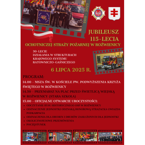 Zapraszamy na  Jubileuszu 115-lecia OSP KSRG Roźwienica – świętujmy razem!