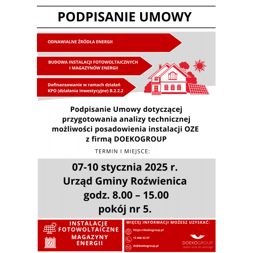 Wzór UMOWY dotyczącej przygotowania analizy technicznej możliwości posadowienia instalacji OZE. 