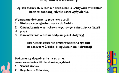 Informacja o wynikach rekrutacji do Gminnego Żłobka "Bajkowa Kraina" w Roźwienicy oraz dodatkowej rekrutacji uzupełniającej.