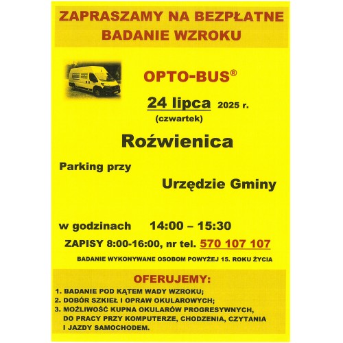 OPTO-BUS Bezpłatne Badanie Wzroku przy Urzędzie Gminy w Roźwienicy.