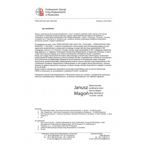 Informacja o raporcie z akcji informacyjnej dotyczącej rozbudowy drogi wojewódzkiej nr 881