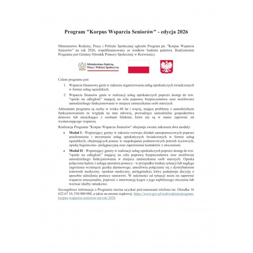 Program Korpus Wsparcia Seniorów - edycja 2026 Program Korpus Wsparcia Seniorów - edycja 2026