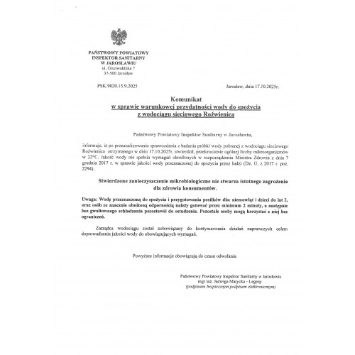 Komunikat Państwowego Powiatowego Inspektora Sanitarnego w Jarosławiu. Komunikat Państwowego Powiatowego Inspektora Sanitarnego w Jarosławiu.